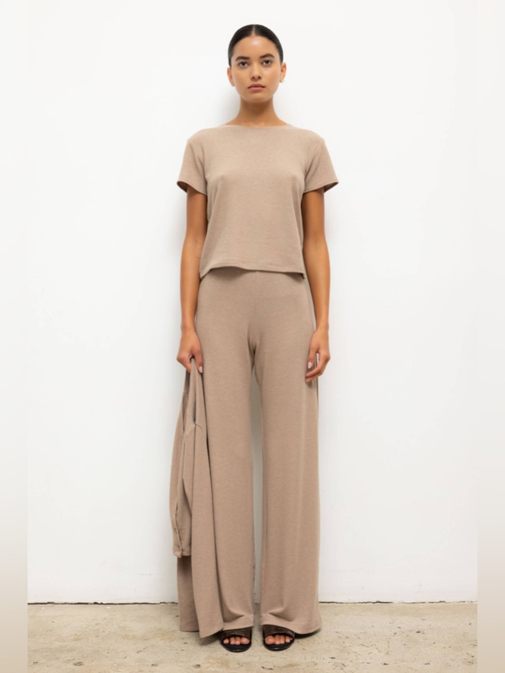 Leset Lauren Pleated Pocket Pant Almond Wide Leg High Rise S